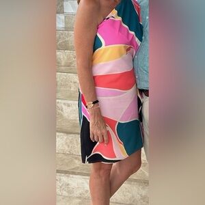 Simple Multicolor Abstract Women's one shoulder dress